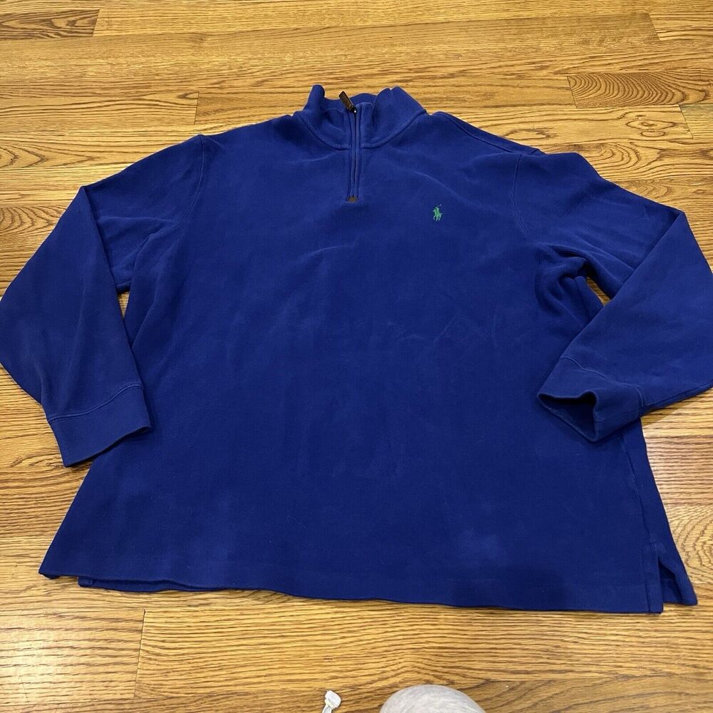 Polo Ralph Lauren Sweater Mens XL Blue Quarter Zip Pullover Pima Cotton